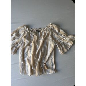 L 100% Cotton Spectrum Yellow Stripped Boho Off The Shoulder Top